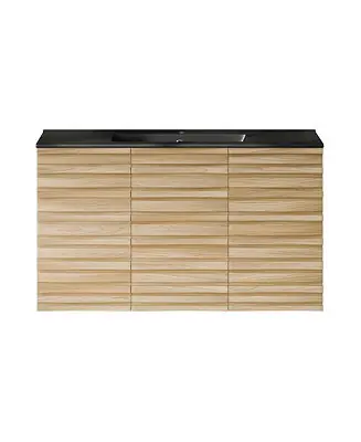 Cascade 36" Wall-Mounted Bathroom Vanity in Natural Oak with Black Sink Top Latest