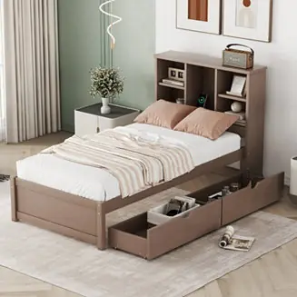 Limited Offer Streamdale Modern Twin Bed Frame with USB/Storage Headboard