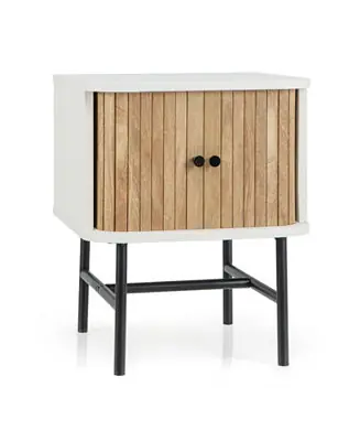 Mid-century Modern Nightstand with Sliding Doors and Storage Cabinet Today Only
