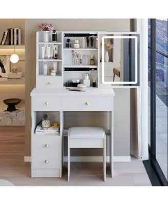 + 3-Piece Set + Wood + LED Mirror + Vanity Table Grab Now