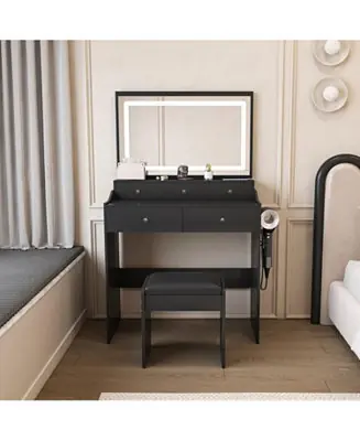 Bargain Modern Vanity Desk with Lighted Mirror & Power Outlet - Black