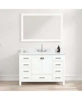 Top Pick 48" Matte White Bathroom Vanity Set with Marble Countertop & Ceramic Sink, Solid Wood Freestanding Vanity for Modern Bathrooms