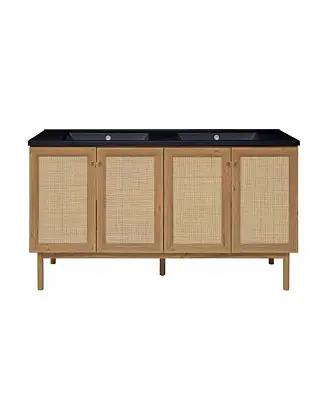 Free Delivery 60" MDF 3-Hole Widespread Double Basin Sink Top Freestanding Bathroom Vanity