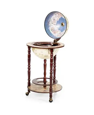 17 Inch Italian Style Design Wooden Globe Liquor Bottle Wine Rack with Wheels Top Rated