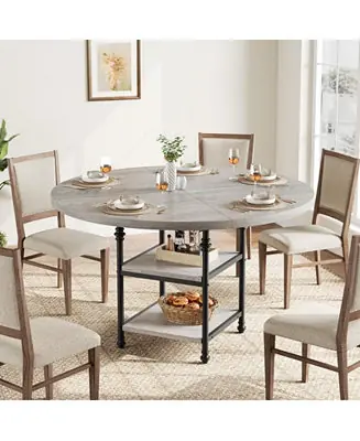 1-Piece MDF & Metal Frame 47-Inch Round Table with 2-Tier Storage Shelves and Roman Legs Dining Table Free Returns