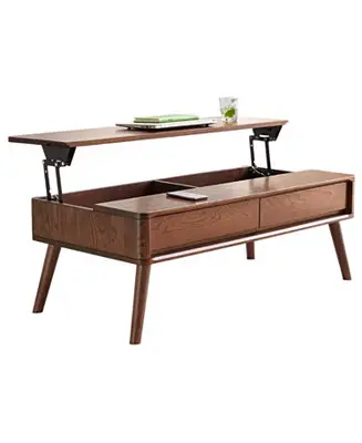 Worldwide Shipping Oak Wood Center Table with Storage, Multifunctional Work Desk, Walnut Finish, 120x65x45 cm