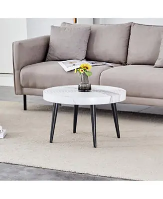 + Round + Marble + Black Metal Legs + Coffee Table Genuine