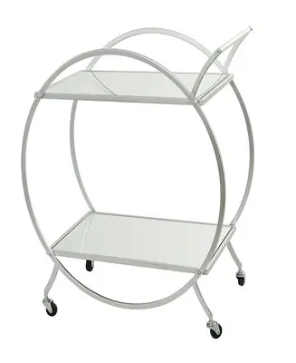 14" x 28" x 30" Iron Rolling with Wheels and Handle 2 Mirrored Shelves Bar Cart Limited Offer