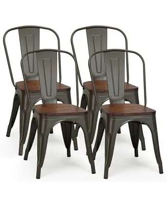 18 Inch Set of 4 Stackable Metal Dining Chair with Wood Seat Instant Buy