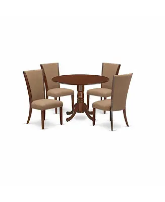 While Supplies Last 5-Piece Dining Set Mahogany Mid-Century Table & 4 Light Sable Linen Fabric Chairs with Stylish Backs Elegant Design