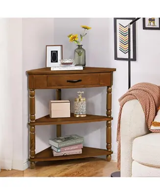 Worldwide Shipping 3-tier Wood Corner Table, Brown