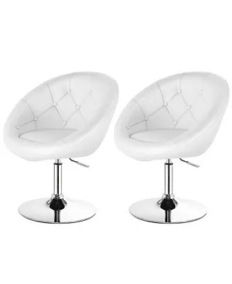Crafted Set of 2 Swivel Bar Stools Height Adjustable Round Tufted Back Bar Chairs