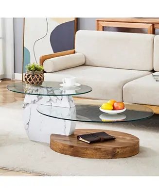 Contemporary White Marble & Wood Coffee Table Limited Edition
