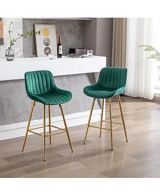 Final Sale Streamdale Elegant Velvet Counter Bar Stools (Set of 2), Gold Leg