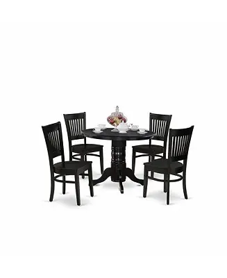 - SHVA5-BLK-W - 5-Pc Dining Room Set- 4 Dining Room Chair and Dinner Table - Linen Fabric Seat and Slatted Chair Back Holiday Sale
