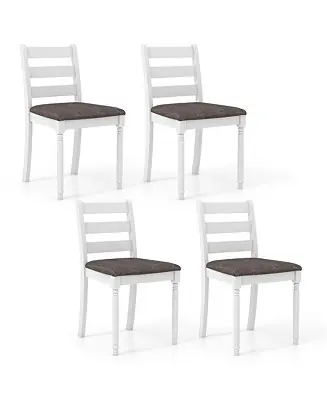 Wholesale Wooden Dining Chair Set of 4 w/ Acacia Wood Legs Padded Cushion Ladder Back