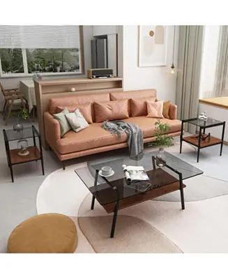 Popular Streamdale 3-Piece Modern Gray Glass Living Room Table Set