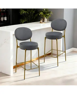 Streamdale Set of 2 Gray Velvet Upholstered Bar Stools with Backrest & Footrest Fresh Stock