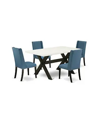 Free Returns 5-Piece Stylish Rectangular Dining Room Table Set a Good Wood Table Top and 4 Amazing Linen Fabric Kitchen Chairs