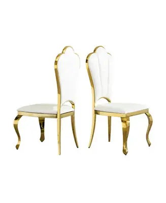 Streamdale Dining chair stainless steel legs with white PU leather set of 2pcs Super Sale