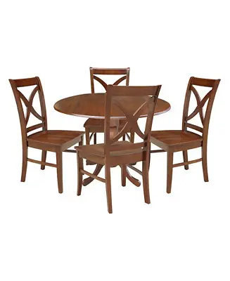 Certified 42" Dual Drop Leaf Table with 4 Cross Back Dining Chairs - 5 Piece Dining Set