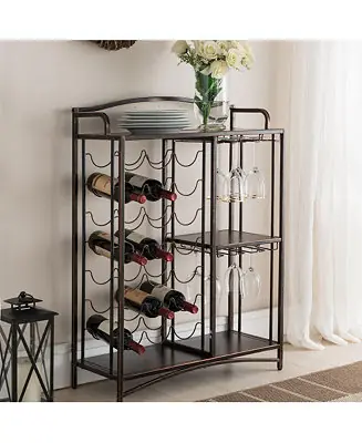 Flash Sale Athelstan Rack Table Bar Cabinet Shelves, Liquor Wine Storage Stand with Glass Holder-Holds 21 Bottles, Small, Brushed Copper