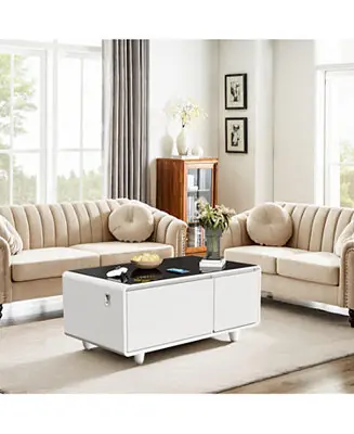 Smart Coffee Table Fridge/Freezer, Bluetooth, Wireless Charge, USB, Light - White Exclusive Offer