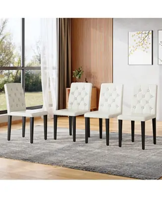 Streamdale 4-pack white PU dining chairs, ergonomic buckle backrest, black metal legs Price Cut