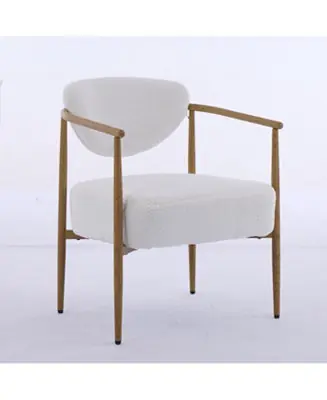 Limited Time White teddy velvet dining chair with metal frame and wood grain finish