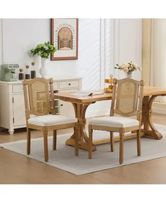Editor’s Pick Solid Wood Rattan Back Dining Chair - Natural Linen Cushion