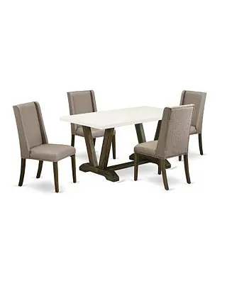 East West 5-Pc Rubberwood Linen White Rectangular Table Set with Upholstered Parson Chairs Limited Edition