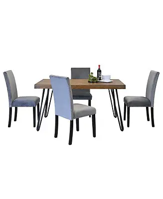 Fan Favorite 5-Pc. Engineered Wood & Metal Hairpin Dining Table With4 Upholstered Chairs Dining Room Set
