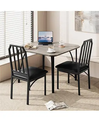 3-Pc. MDF & Metal PU Upholstered Chairs And Chamfer Edge Table Dining Room Set Crafted