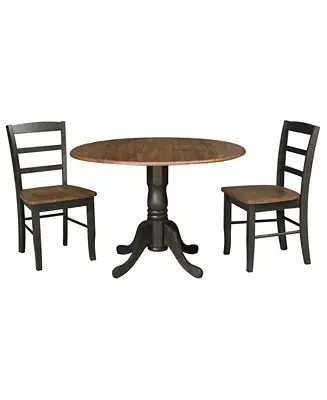 42" Dual Drop Leaf Pedestal Dining Table with 2 Madrid Ladderback Chairs, 3 Piece Dining Set Reduced Price
