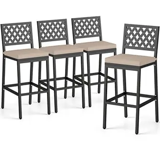 4 PCS Outdoor Bar Stools 27Counter Height Barstools w/ Removable Cushions Top Rated