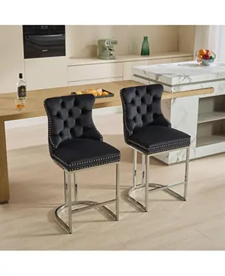 Bulk Order Modern Velvet Counter Height Barstools (Black, Set of 2