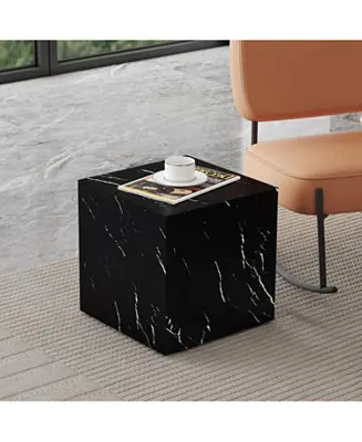 15.7" Black Marble MDF Coffee Table Luxurious Living Room Accent Low Price