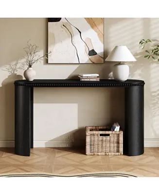 Hot Deal Vintage Console Table - Beaded Trim, Reversible Legs, Natural Wood
