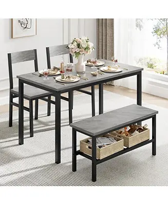 Hassle-Free Returns Dining Table Set for 4, Modern Kitchen Table with 2 Chairs and Bench , 4-Person Dining Room Table Set