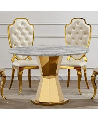 Today Only 47" Round Marble Dining Table with Stainless Steel Base (Gold/Gray)