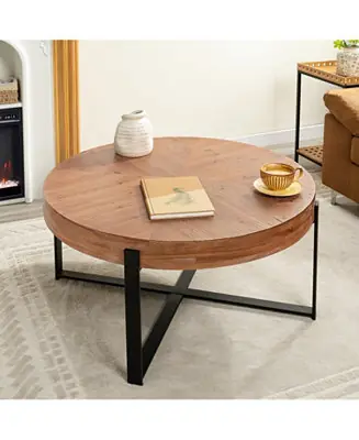 Streamdale Modern Retro Round Coffee Table, Black Cross Legs Bulk Order