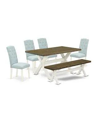 6-Pc WOODENRectangular Top & Wooden Cross Legs ModernKitchen Dining Room Set Weekend Sale