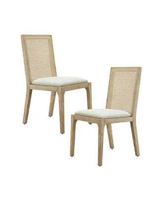 Canteberry Farmhouse Solid Wood Cane-inset Dining Chair with Cushioned Seat, Set of 2 Reduced Price