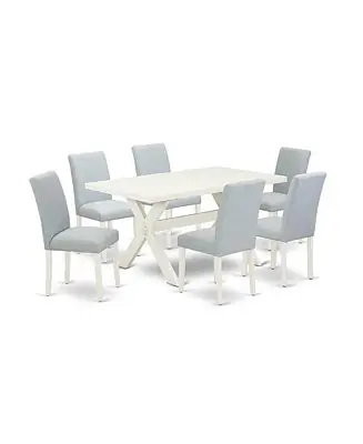 7-Piece Dining Table Set – Modern Rectangular Table with 6 Upholstered High Back Chairs, Linen Seats, and Wooden Legs Certified