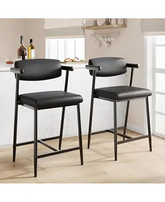 Bar Stools Set of 2, 26.5 in Upholstered Counter Height Bar Stools for 2 with Armrest, Wider Thickened Cushion, Bar Chairs with Backrest, Black Express Delivery