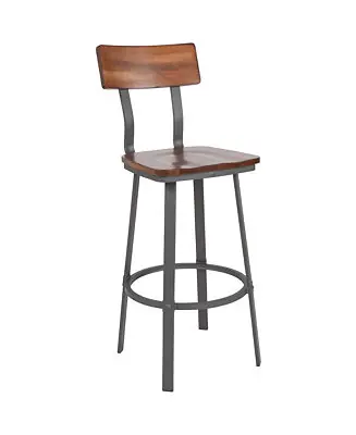 Restaurant Barstool With Wood Seat & Back And Powder Coat Frame Same Day Shipping