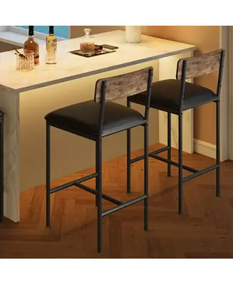 Buy Direct Bar Stools Set of 2, Kitchen Bar Stools with Footrest, 25.5 Inches Upholstered Bar Chairs with Back, 2 Counter Height Barstools for Counter Bar, Island, Easy Assembly