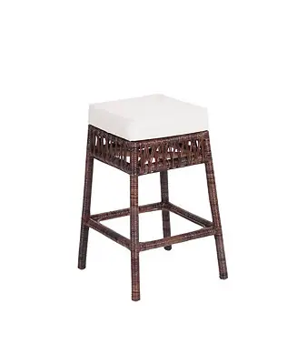 Bali 25.5" Bohemian Basics Rattan Backless Counter Stool, White Cushion with Dark Brown Woven Frame Cheap
