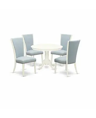 dining table set of 4 fantastic parson dining chairs with Linen Fabric Baby Blue color and a stunning mid-century dining table Next Day Delivery