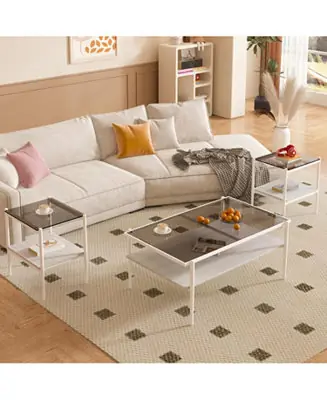 Streamdale Modern Coffee & End Tables Set, Glass & MDF (Grey) Same Day Shipping